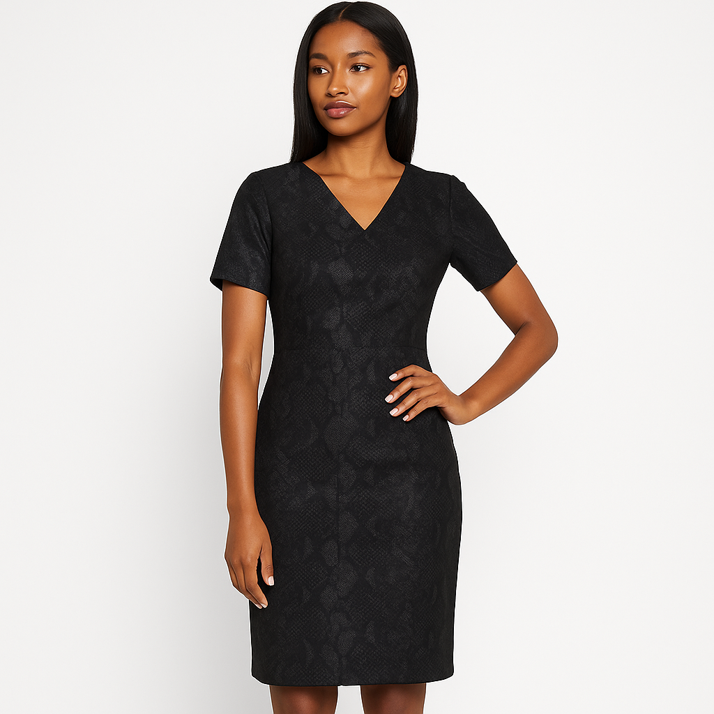 Calvin Klein Black Short Sleeves Vneck Kneelength Sheath Dress Size 10